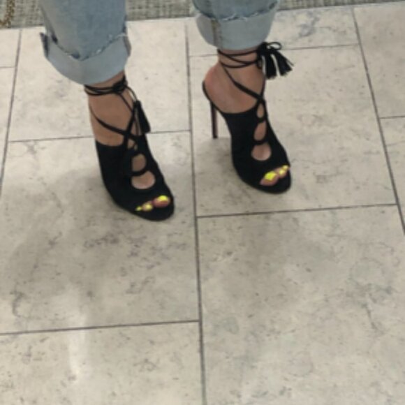 Aquazzura Black Suede Cut-out Tie Back Open-toe Stilettos Heels Pumps - Picture 2 of 10